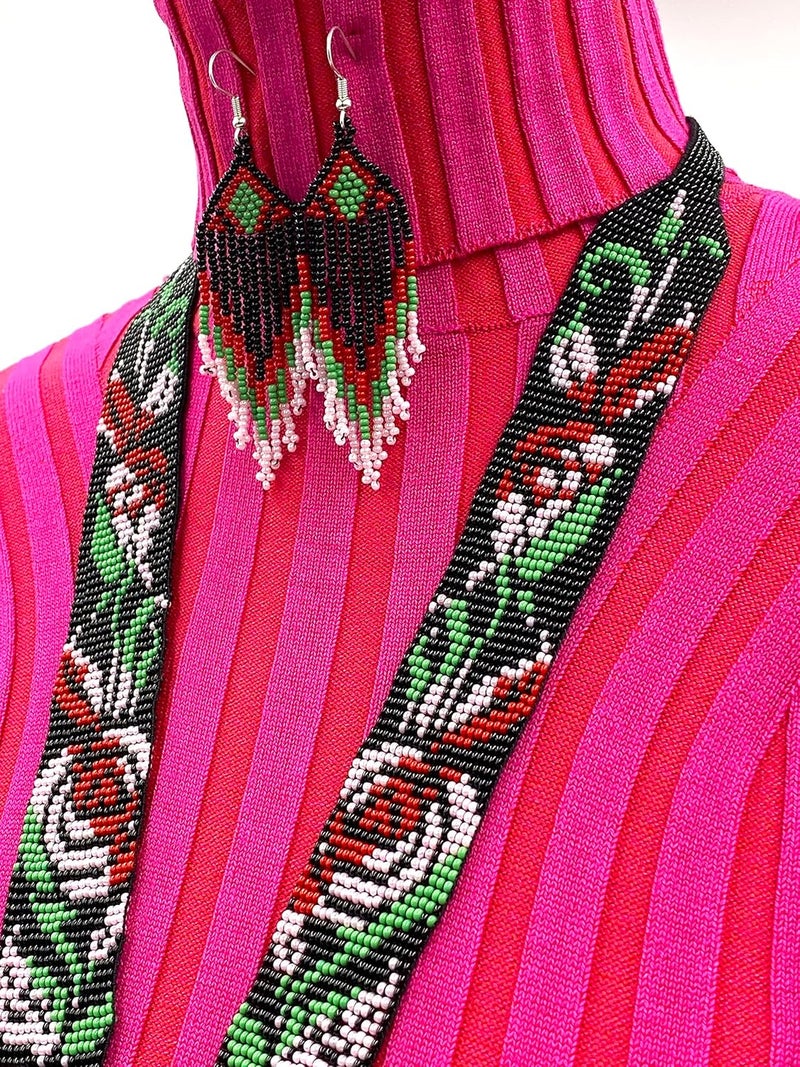 BeadsCorner Native Tribal Style Long Statement Beaded Necklace for Women Handmade - Image 5